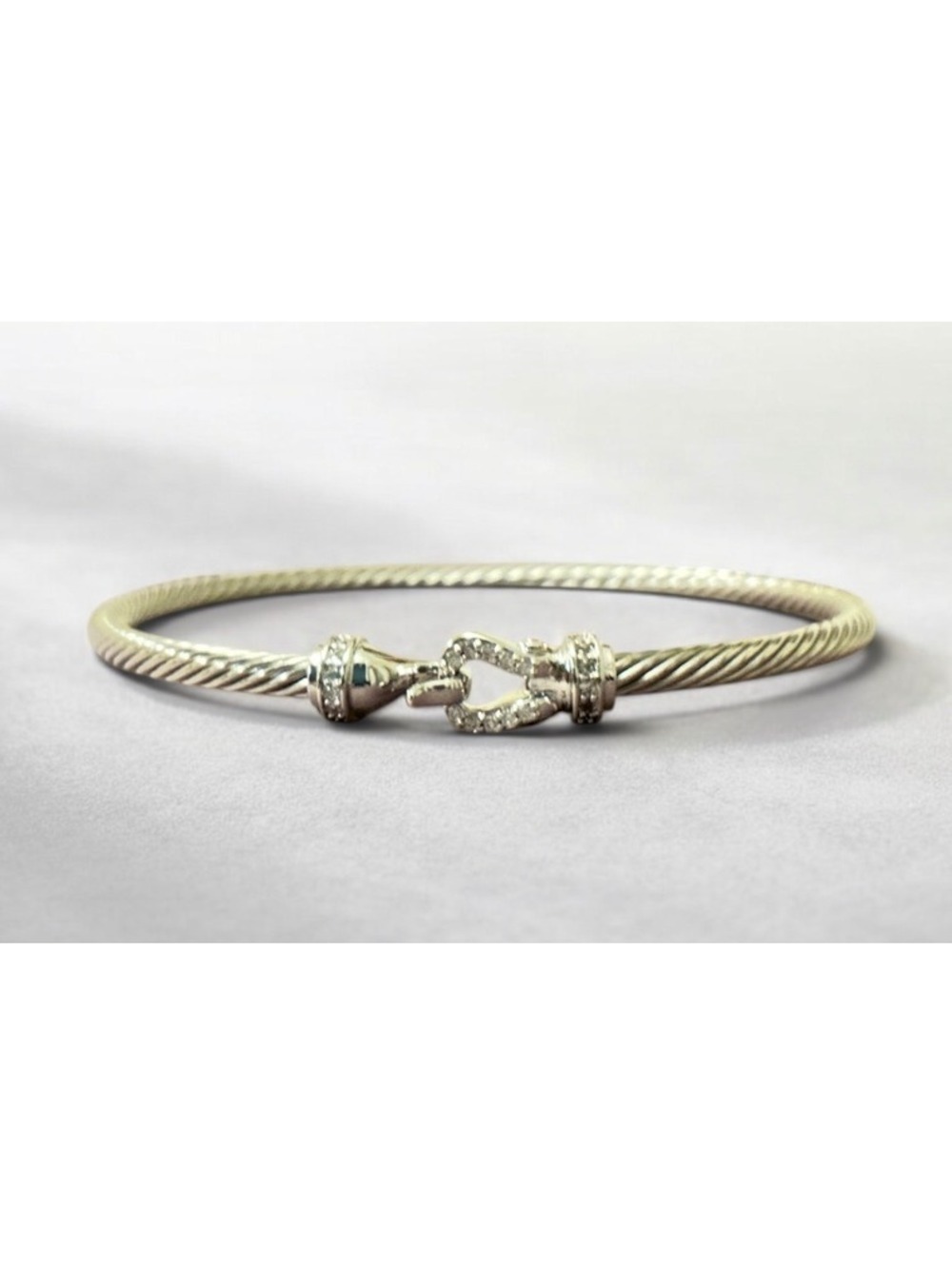 David Yurman Diamond Buckle Cable Bracelet 3mm Sterling Silver M